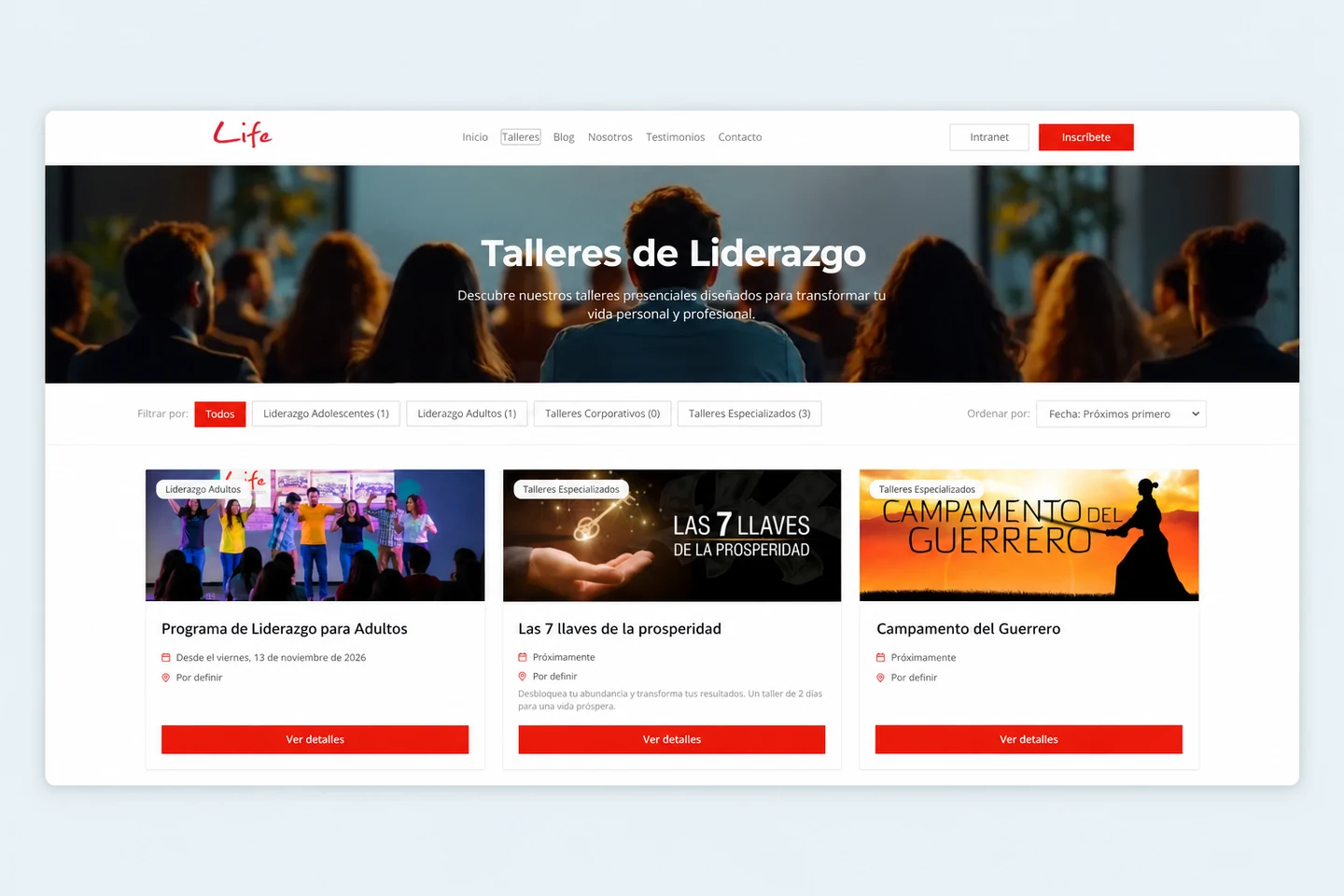 Listado de talleres de Life Perú con programas disponibles